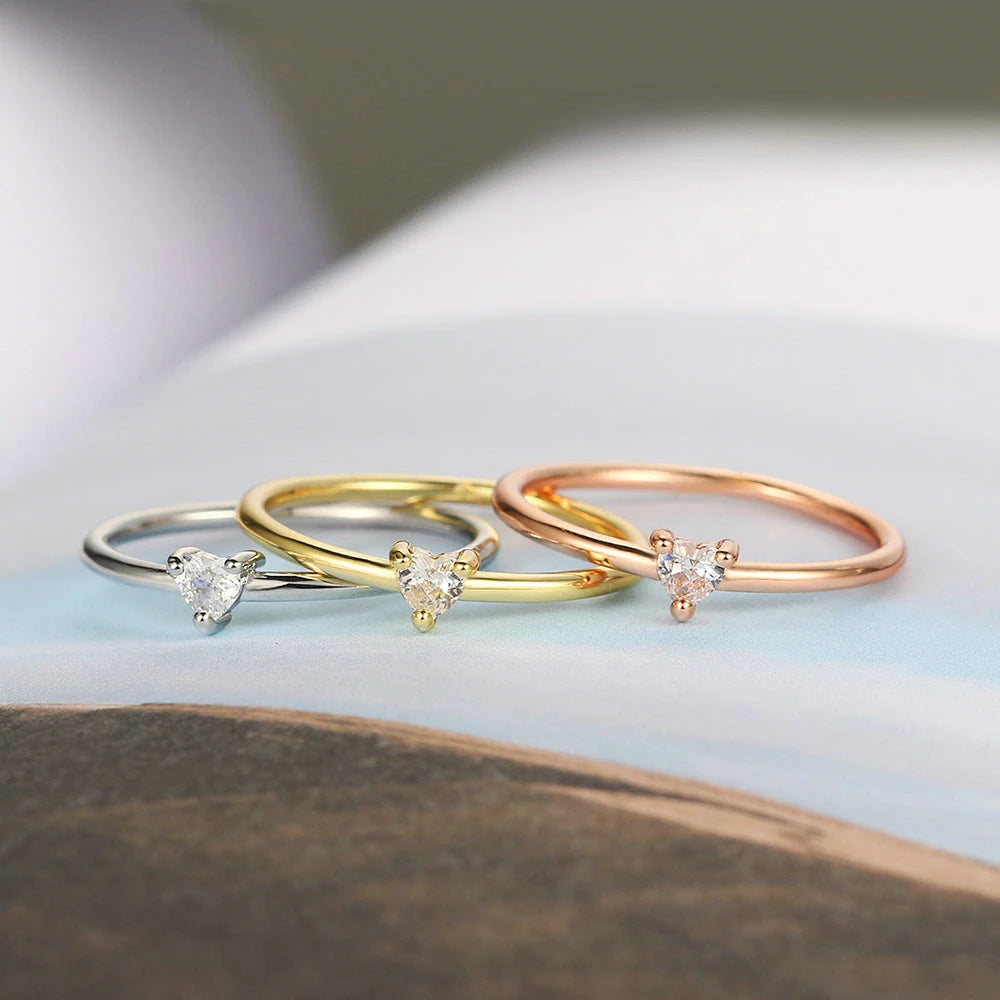 Sweet Heart Zircon Thin Ring - Minimalist Gold Color Proposal Jewelry
