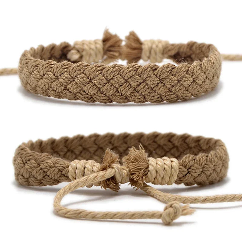 Handmade Vintage Cotton Rope Bracelet - Adjustable Brown Charm Jewelry