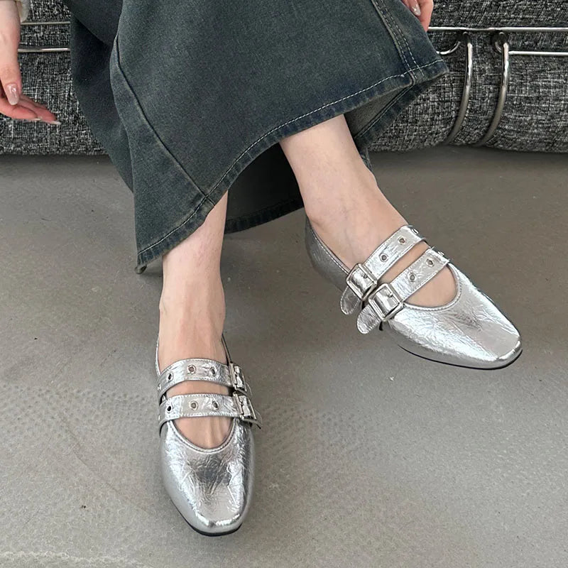 Buckle Strap Ballet Flats - Round Toe Spring Lolita Dance Shoes