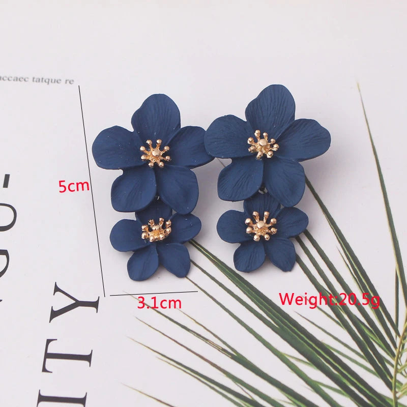Blue Geometric Flower Butterfly Dangle Earrings - Bohemian Statement Jewelry