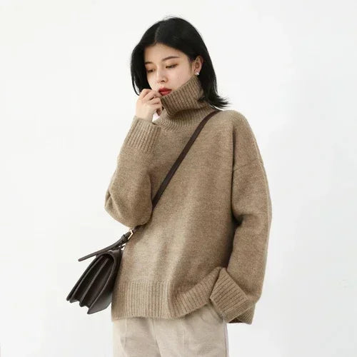 Korean Half High Collar Sweater - Loose Solid Autumn Pullover