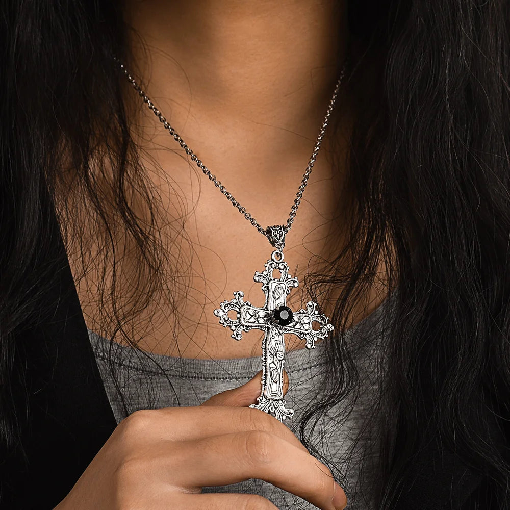 Y2K Crystal Cross Pendant Necklace - Gothic Clavicle Chain Jewelry