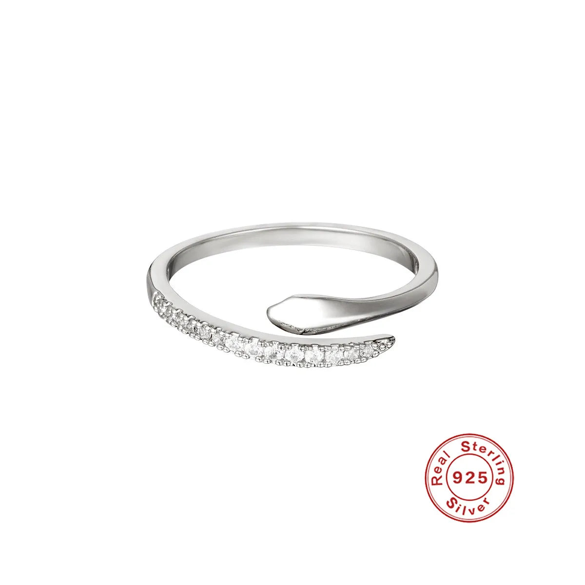 925 Sterling Silver Snake Ring - Open Adjustable Trendy Finger Ring