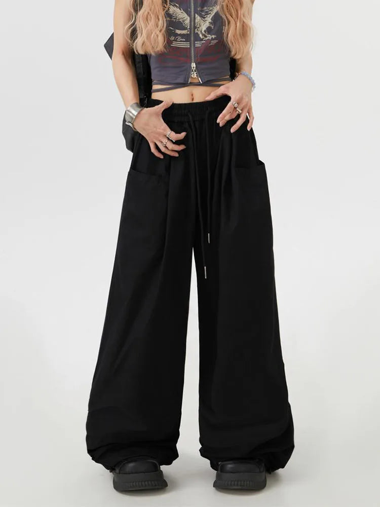 Y2K High Waist Cargo Pants - Loose Wide Leg Streetwear Trousers
