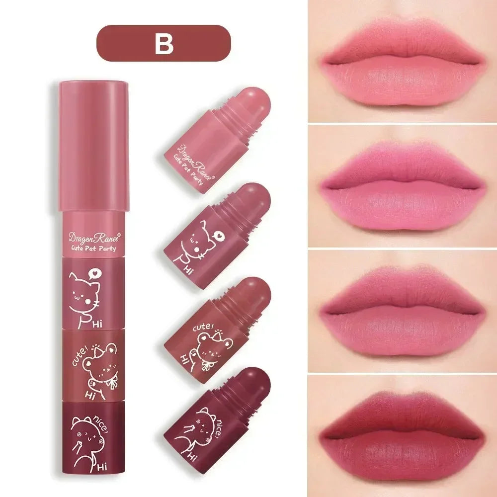4-in-1 Matte Lipstick Crayon Kit - Waterproof Velvet Lip Color