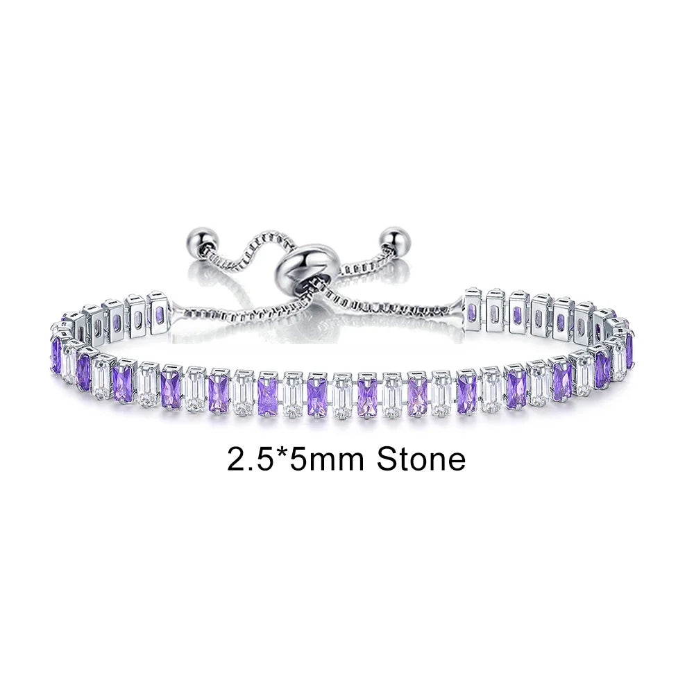 Adjustable Rainbow Zircon Tennis Bracelet - Colorful Wedding Hand Chain