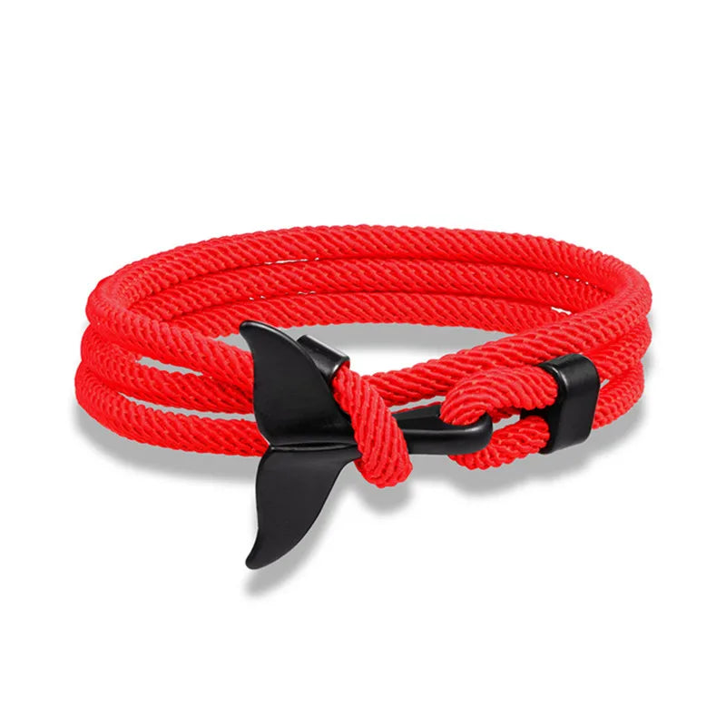 Ocean Anchor and Whale Tail Rope Bracelet - Adjustable Friendship Jewelry