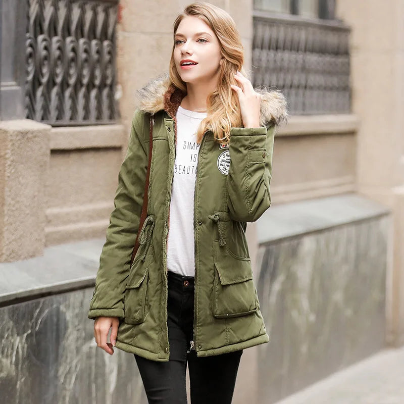 Hooded Thick Cotton Parka - Warm Winter Long Sleeve Jacket