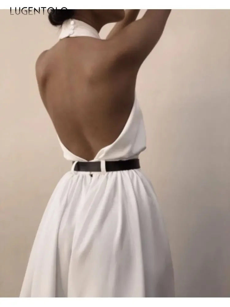 White Backless Wide Leg Jumpsuit - Halter High Waist Streetwear Outfit