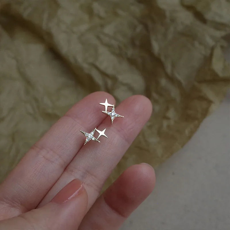 925 Silver Needle Zircon Stud Earrings - Gold Plated Crystal Jewelry