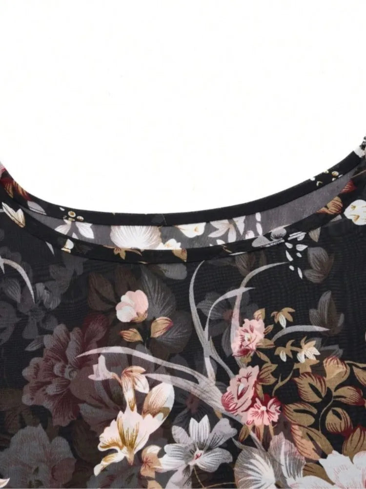 Floral Chiffon Bat Sleeve Blouse - Sheer Loose Vintage Top