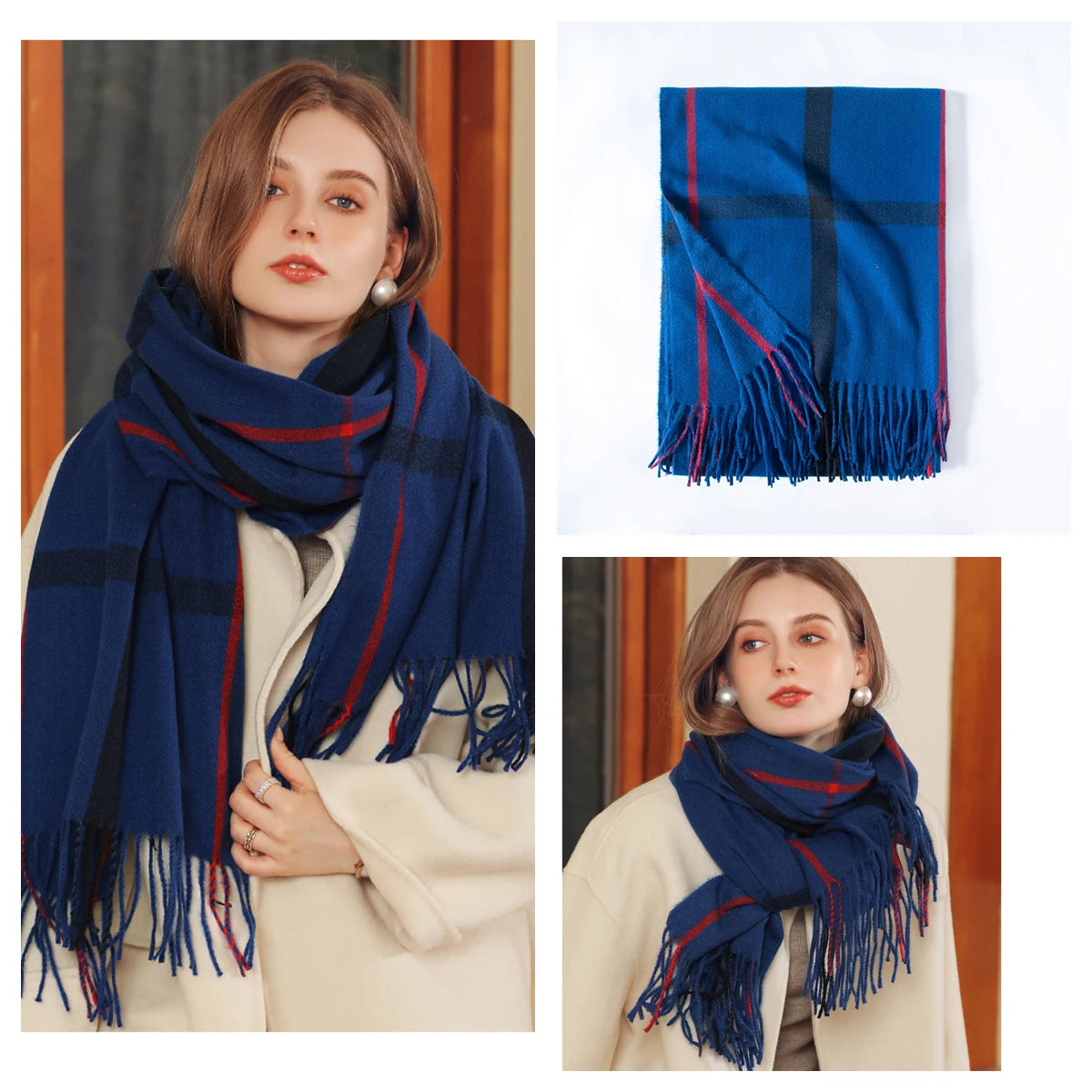 Classic Plaid Blanket Scarf - Cashmere-Feel Large Warm Shawl
