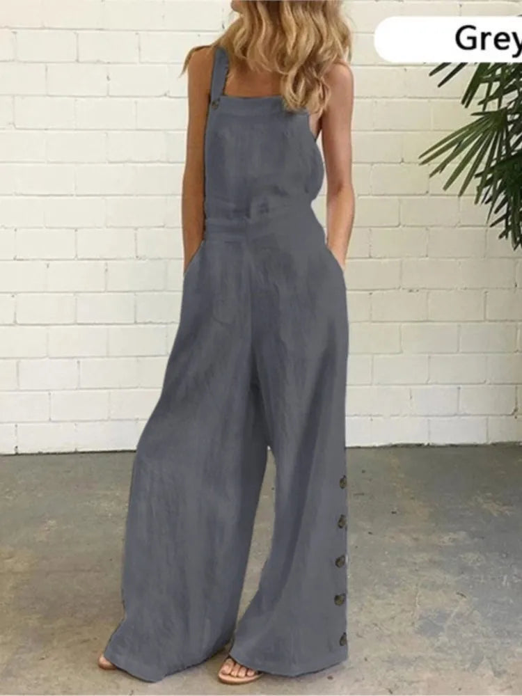 Sleeveless Loose Jumpsuit - Wide Leg Pockets Summer Outfit