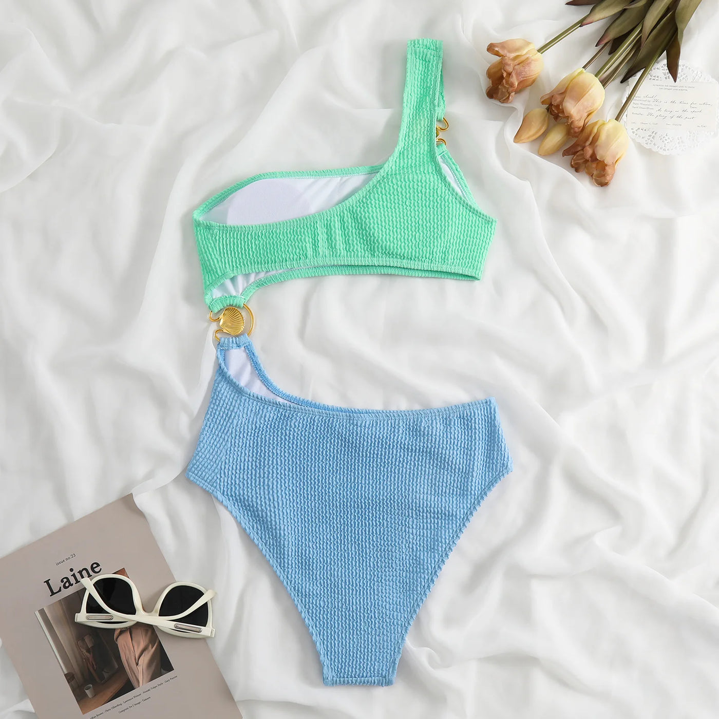 Dot Print Bandeau One Piece Swimsuit - Adjustable Padded Monokini