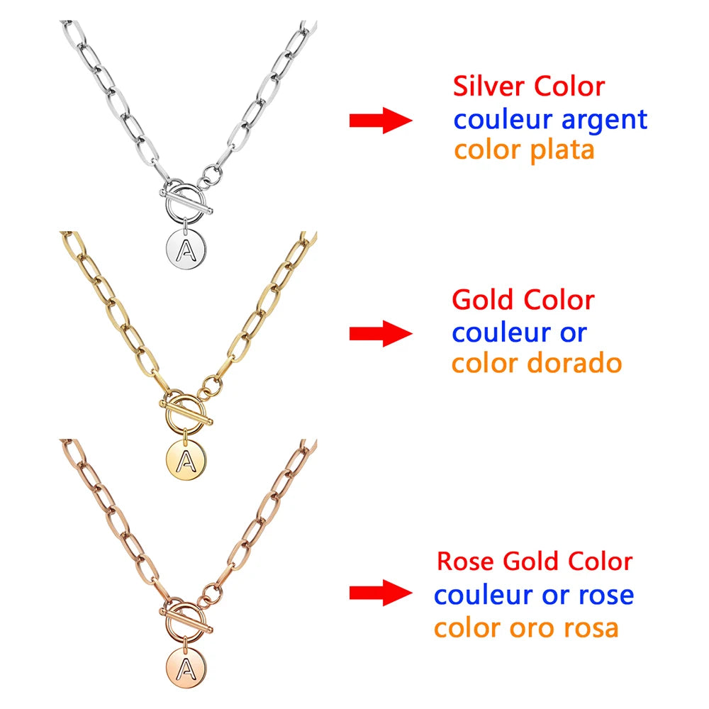 Custom Initial Paper Clip Necklace - Stainless Steel Toggle Choker