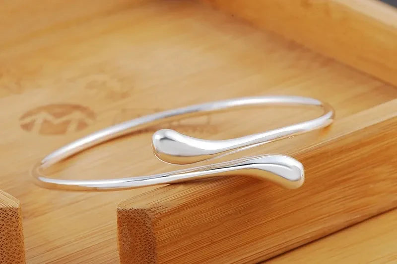 925 Sterling Silver Water Droplet Bangle - Elegant Wedding Party Bracelet
