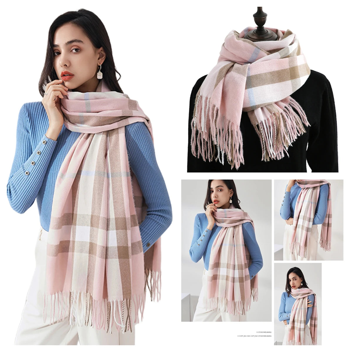 Classic Plaid Blanket Scarf - Cashmere-Feel Large Warm Shawl