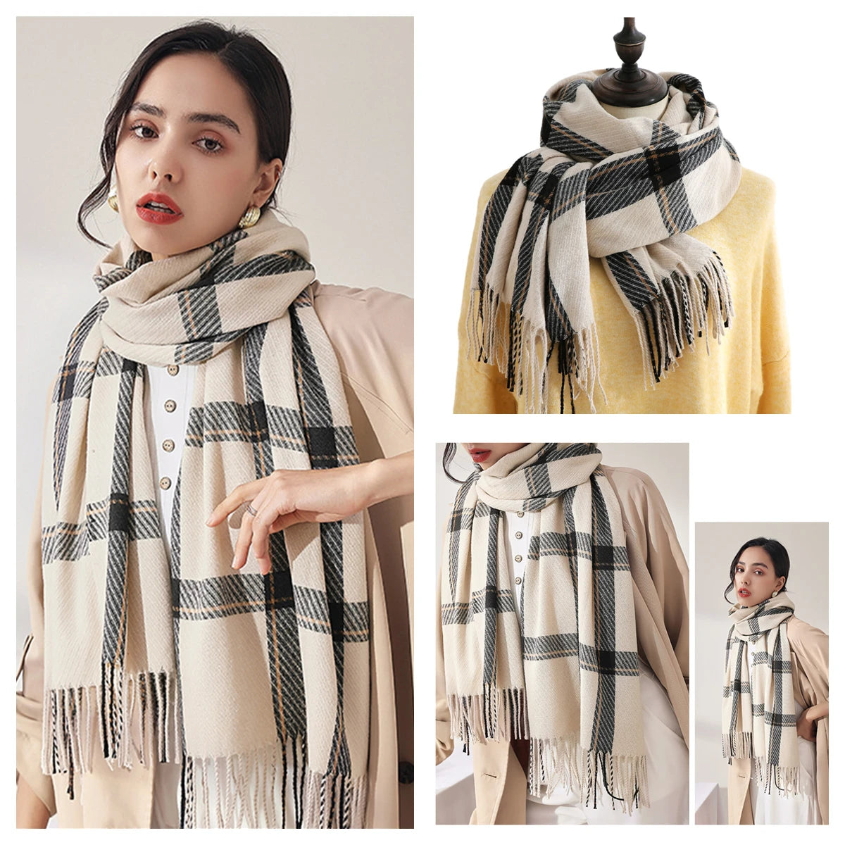 Classic Plaid Blanket Scarf - Cashmere-Feel Large Warm Shawl