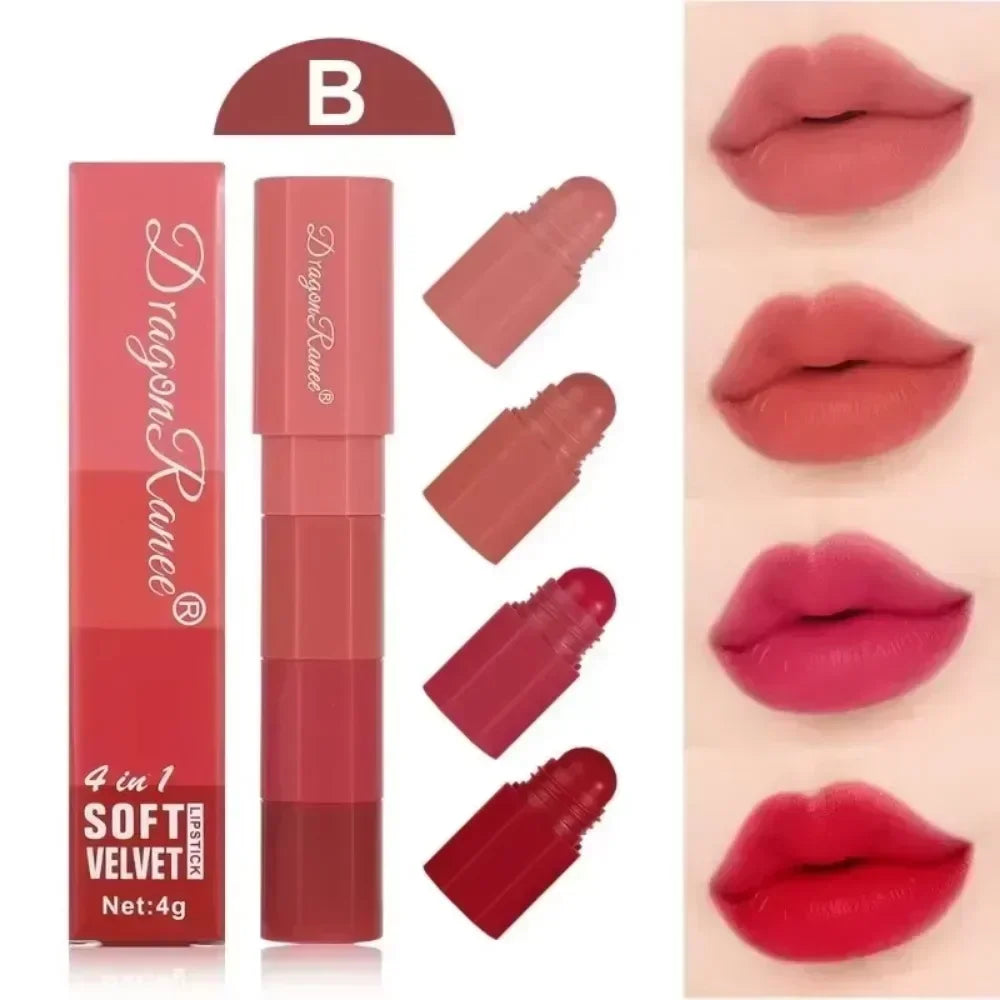 4-in-1 Matte Lipstick Crayon Kit - Waterproof Velvet Lip Color