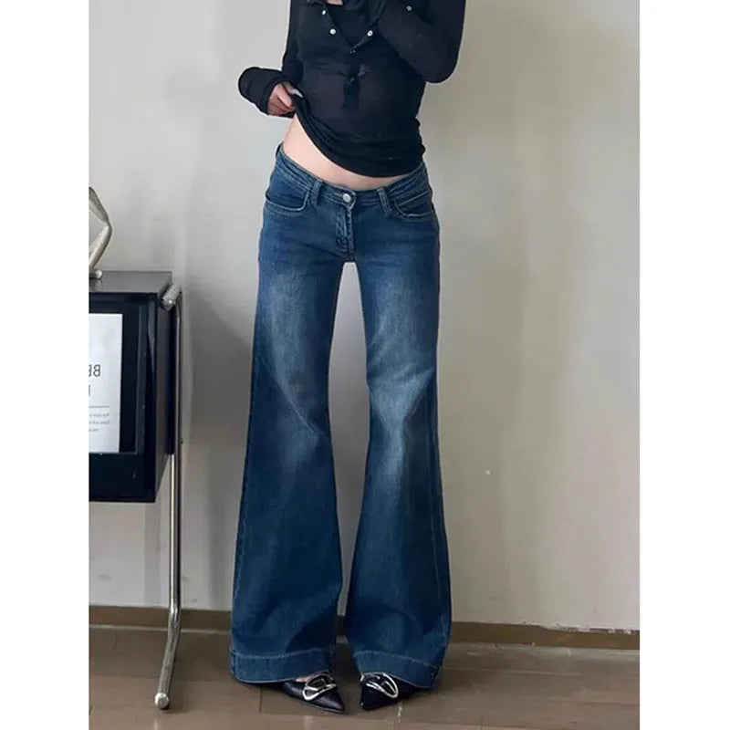 Low Waisted Y2K Flare Jeans - Slimming Korean Denim Pants