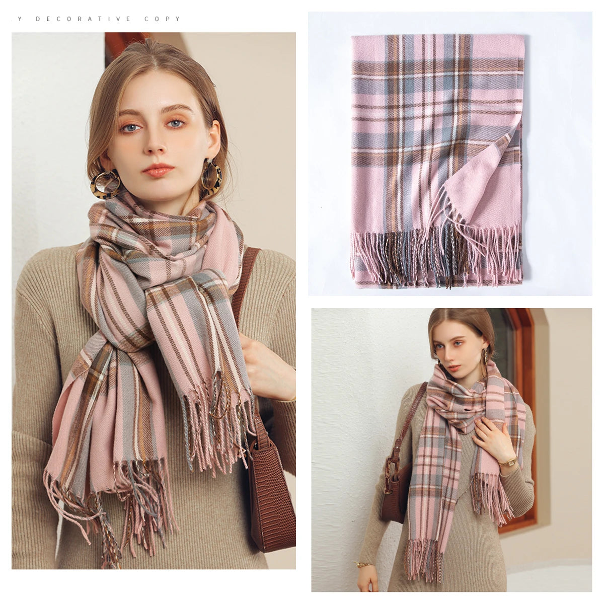 Classic Plaid Blanket Scarf - Cashmere-Feel Large Warm Shawl