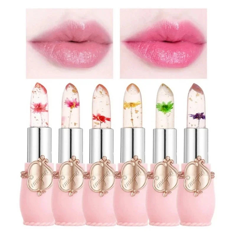 Crystal Flower Jelly Lip Balm Set - 6 Piece Color Changing Moisturizer