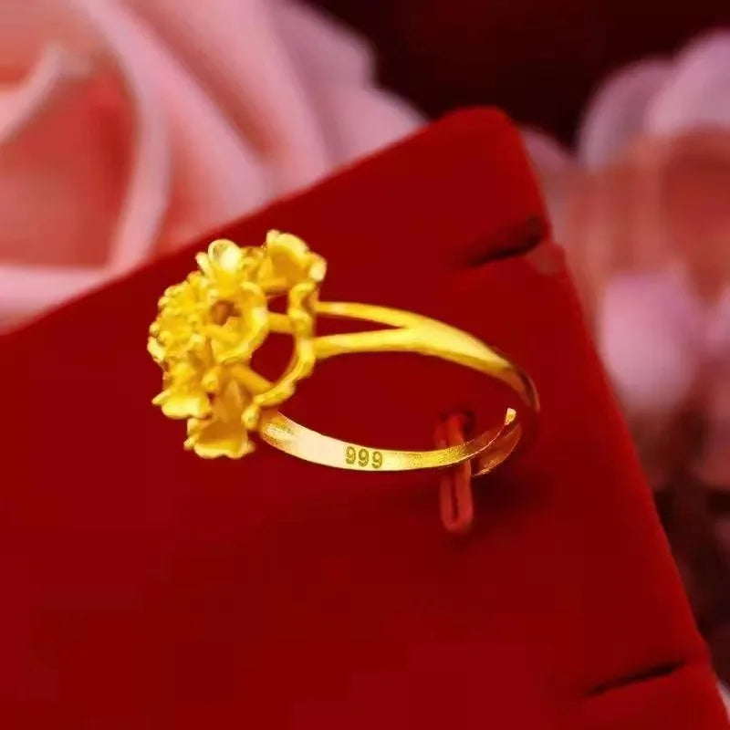 24K Gold Blooming Flower Ring - AU999 Gilt Statement Jewelry