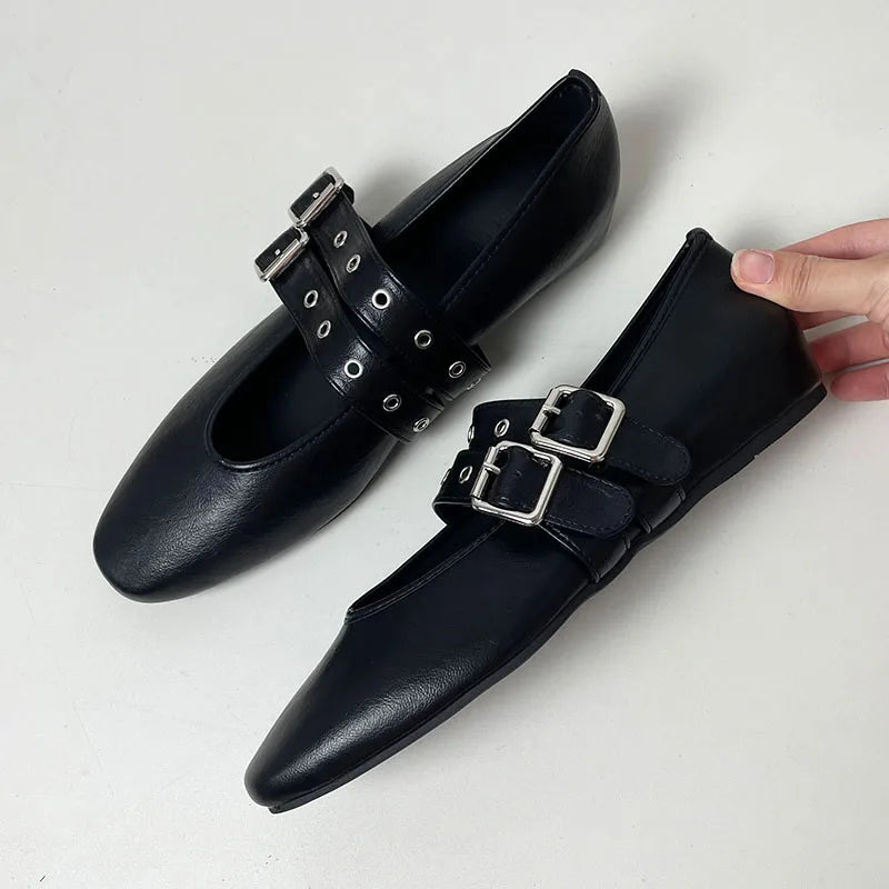 Buckle Strap Ballet Flats - Round Toe Spring Lolita Dance Shoes
