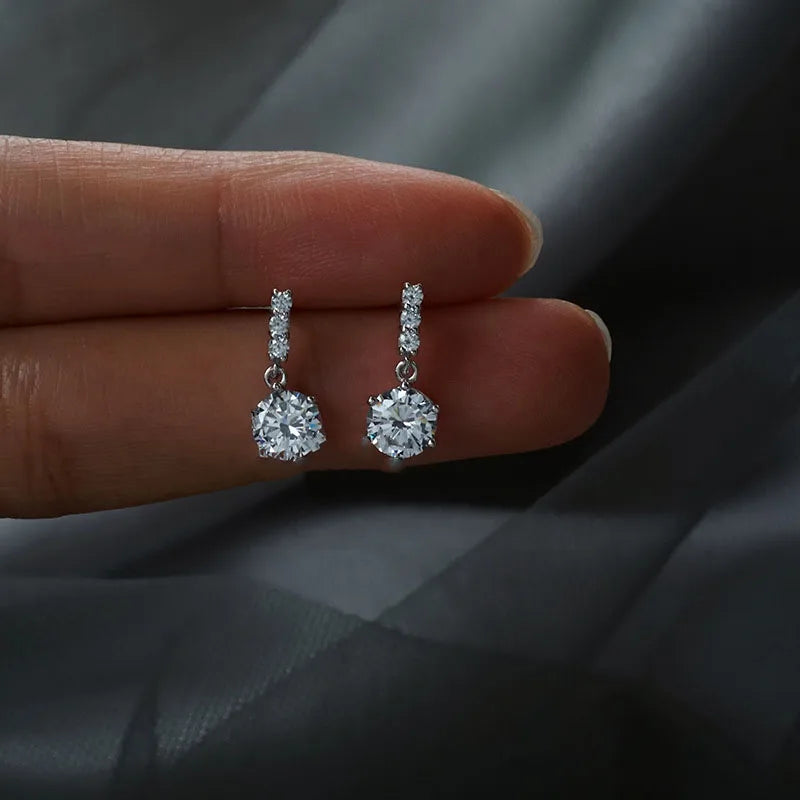 925 Silver Needle Zircon Stud Earrings - Gold Plated Crystal Jewelry