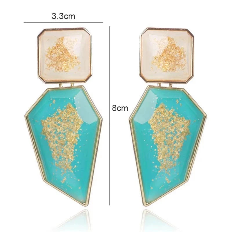 Blue Geometric Flower Butterfly Dangle Earrings - Bohemian Statement Jewelry