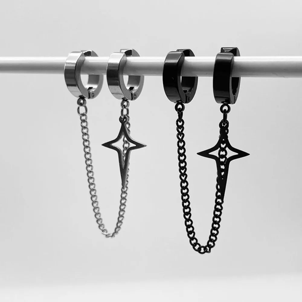 Black Star No-Piercing Clip Earrings - Stainless Steel Ear Bone Cuff