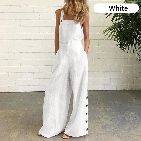 Sleeveless Loose Jumpsuit - Wide Leg Pockets Summer Outfit
