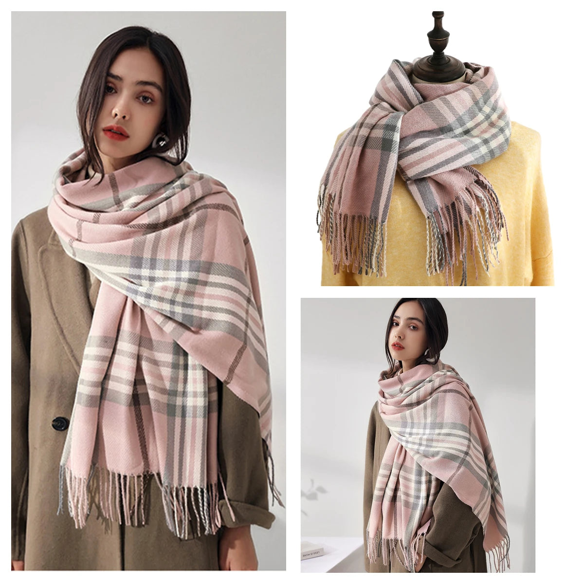 Classic Plaid Blanket Scarf - Cashmere-Feel Large Warm Shawl