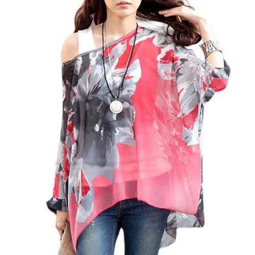 Plus Size Batwing Chiffon Blouse - Boho Loose Summer Shirt