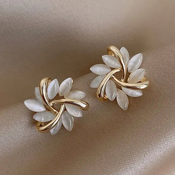 Rhinestone Flower Stud Earrings - Pearl Crystal Korean Party Jewelry