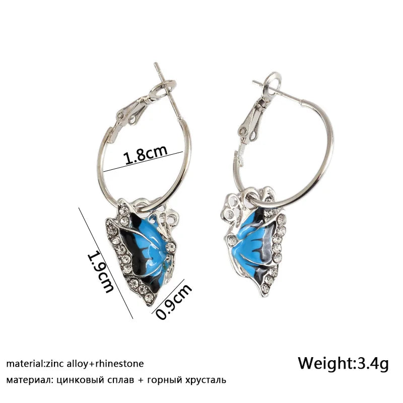 Blue Geometric Flower Butterfly Dangle Earrings - Bohemian Statement Jewelry