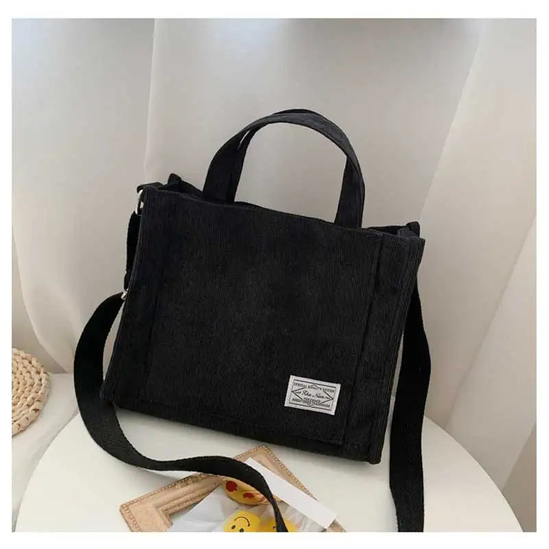 Corduroy Square Crossbody Tote Bag - Casual Travel Organizer Shoulder Bag