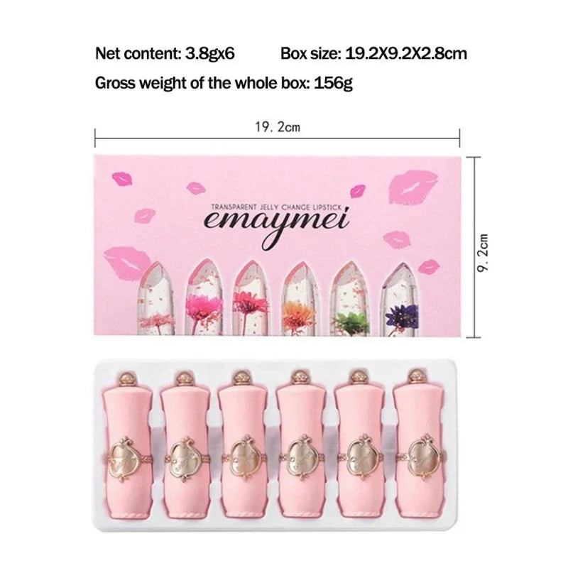 Crystal Flower Jelly Lip Balm Set - 6 Piece Color Changing Moisturizer