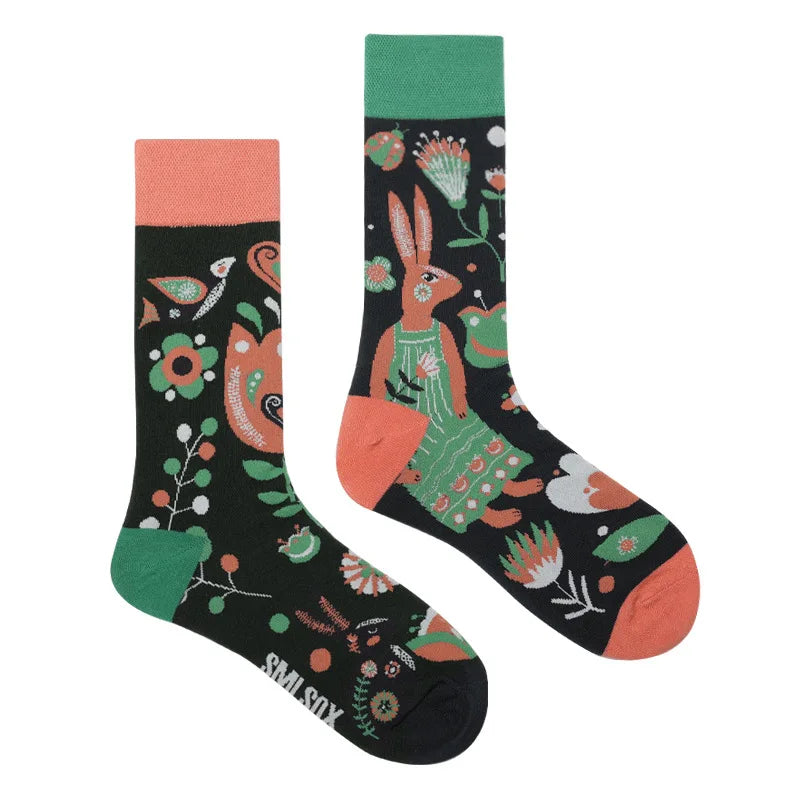 Flower Fruit Candy Cotton Socks - Colorful Unisex Mid Tube Pair