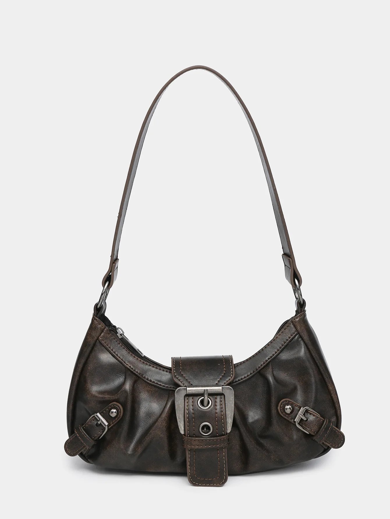 Retro Maillard Y2K Shoulder Bag - Vintage Leather Armpit Purse