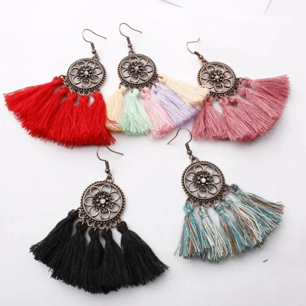Bohemian Tassel Drop Earrings - Ethnic Red Sector Party Jewelry