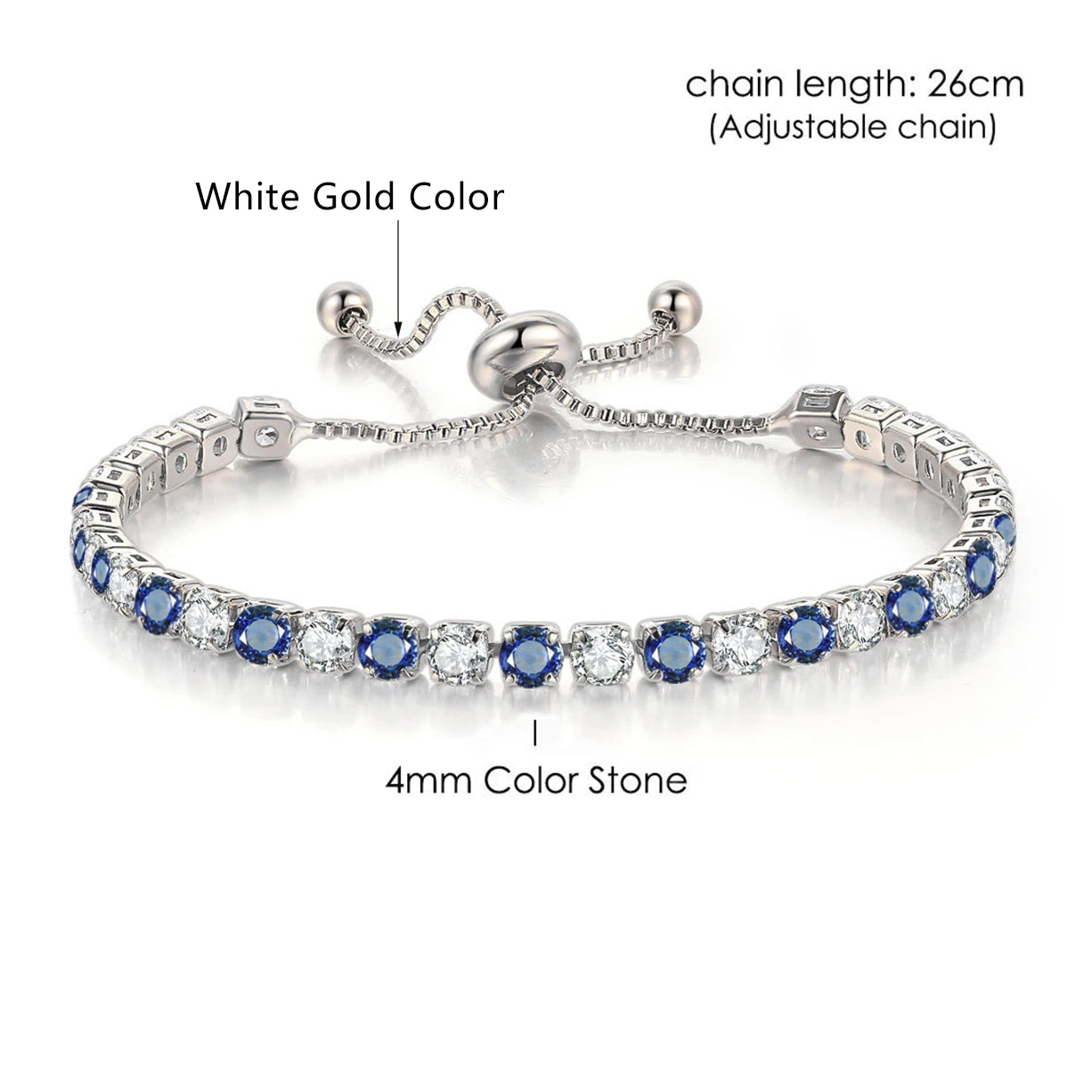 Adjustable Rainbow Zircon Tennis Bracelet - Colorful Wedding Hand Chain