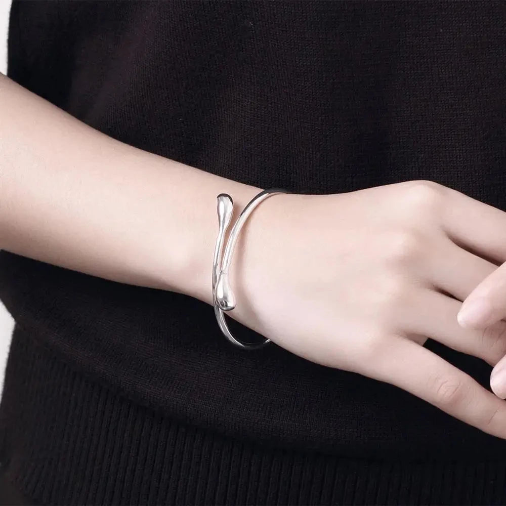 925 Sterling Silver Water Droplet Bangle - Elegant Wedding Party Bracelet
