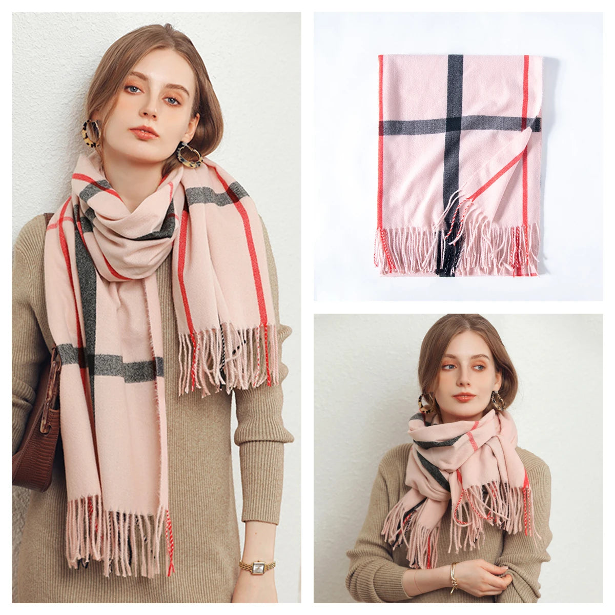 Classic Plaid Blanket Scarf - Cashmere-Feel Large Warm Shawl