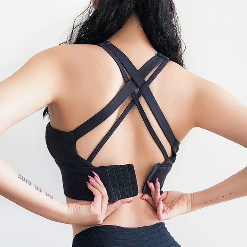 Mesh Sports Bra Crop Tank - Shockproof Running Workout Top