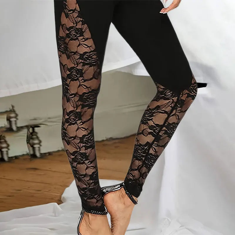 Sheer Lace High Waist Pants - Gothic Wide Leg Bell Bottom Trousers