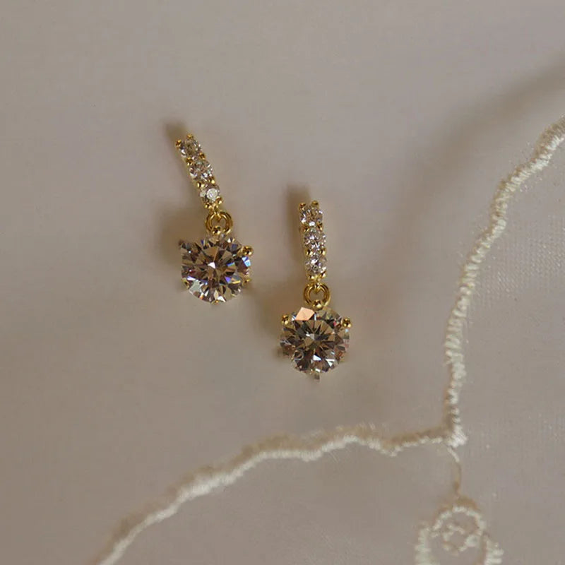 925 Silver Needle Zircon Stud Earrings - Gold Plated Crystal Jewelry