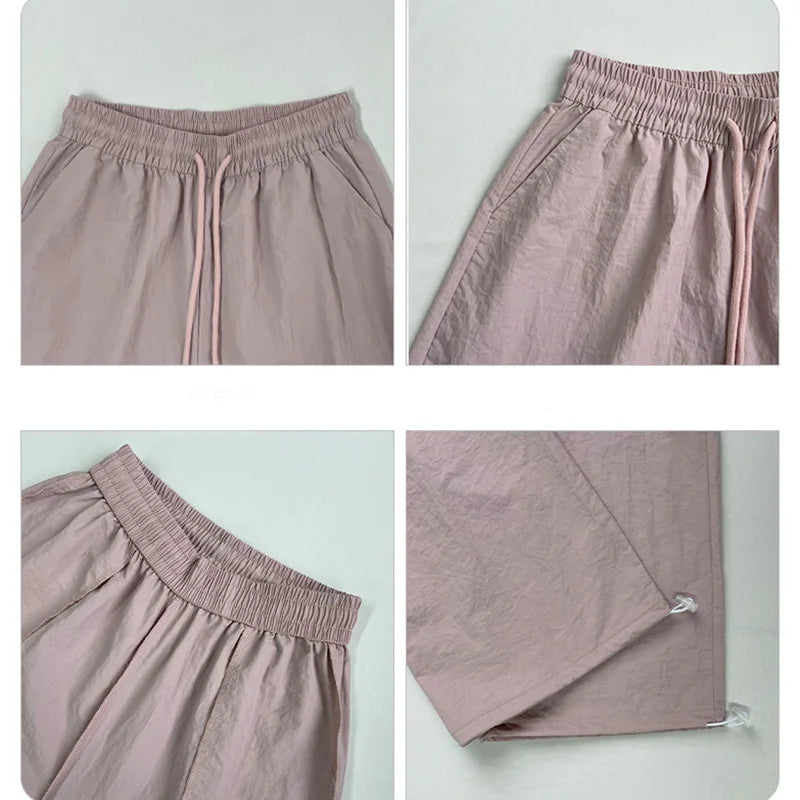 Big Pocket Wide Leg Cargo Pants - Elastic Waist Street Trousers