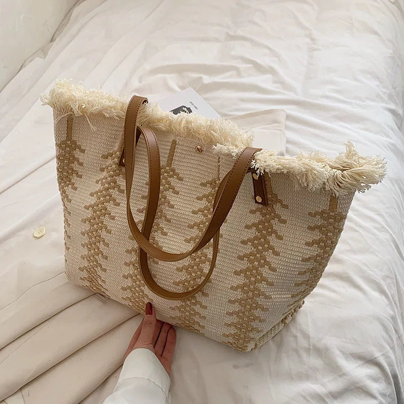 Large Top Handle Beach Tote Bag - Casual Commute Shopping Handbag