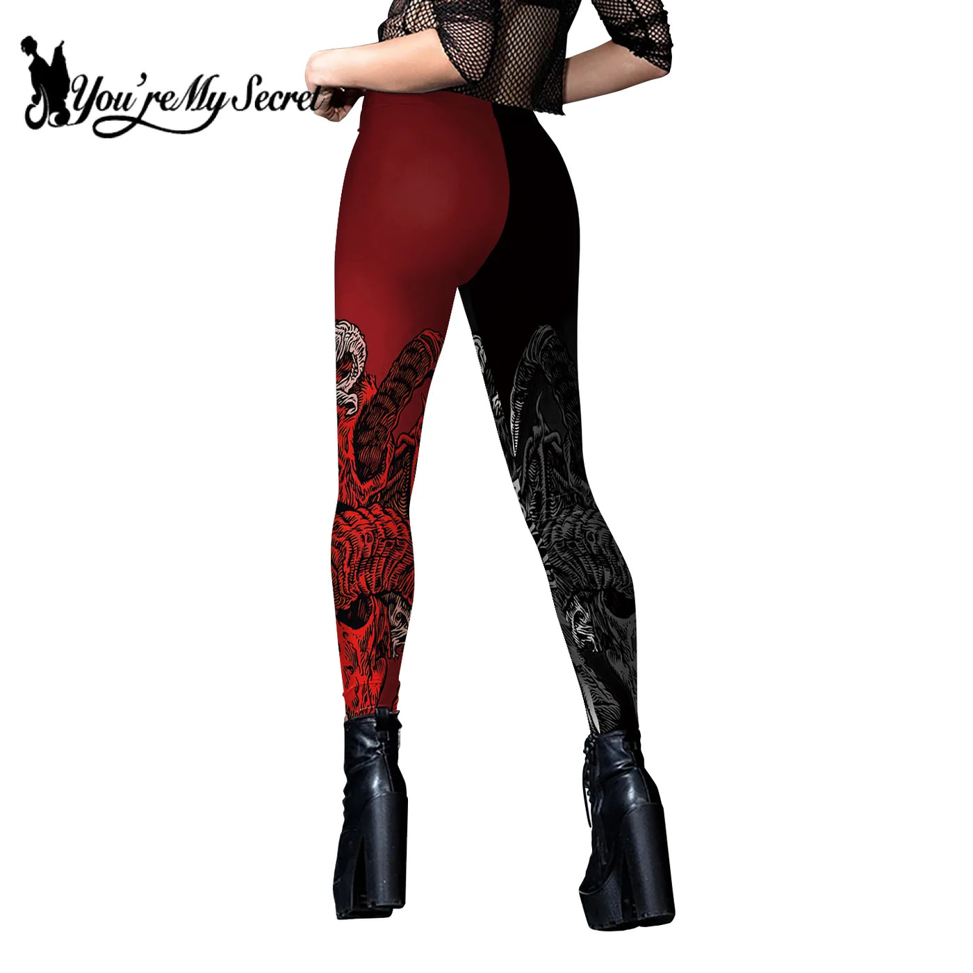 Halloween Skeleton Print Leggings - Gothic Punk Stretch Tights